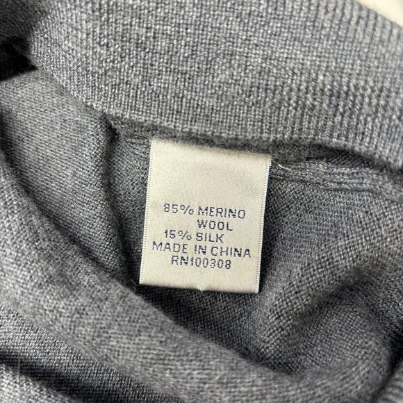 Peter Millar Medium Gray Wool Silk Blend Long Sleeve V Neck Pullover Sweater - Picture 3 of 5